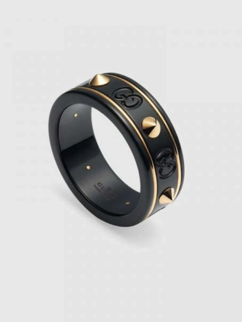 GUCCI K18 BLACK CORUNDUM 18K STUDS BAND RING  VINTAGE